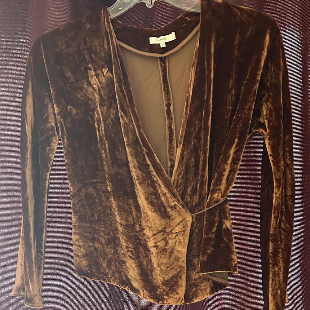 Vince Brown Velvet Long Sleeve Wrap Top